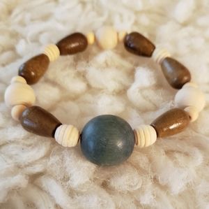 Chunky Boho Green, Brown and Cream Wooden Beaded Bracelet